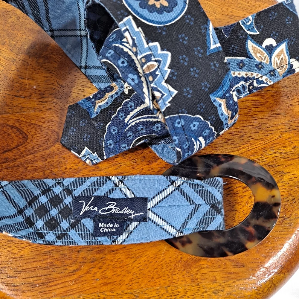 Vera Bradley Blue Windsor Navy Fabric Belt With Tortoise Round Buckle
